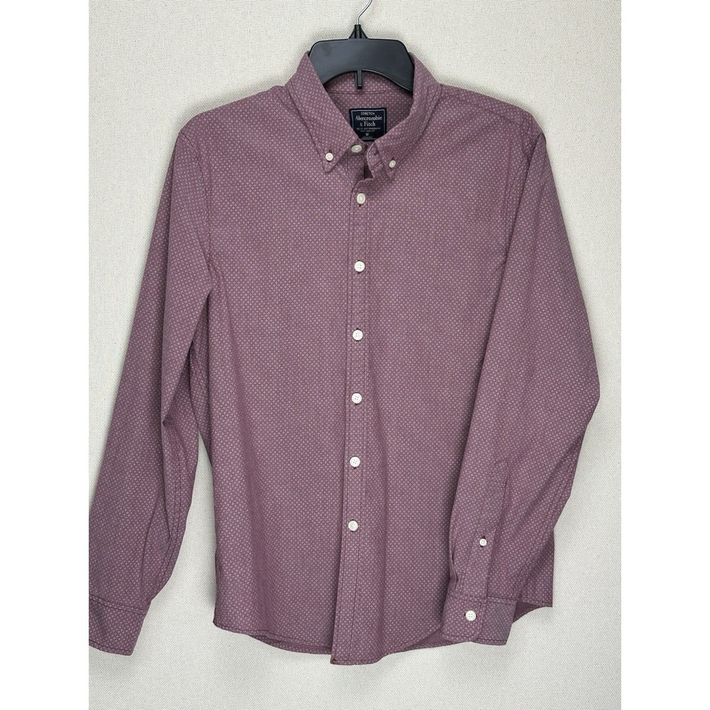 Abercrombie & Fitch Mens Cotton Button Down M Burgundy Micro Pattern 125S0156